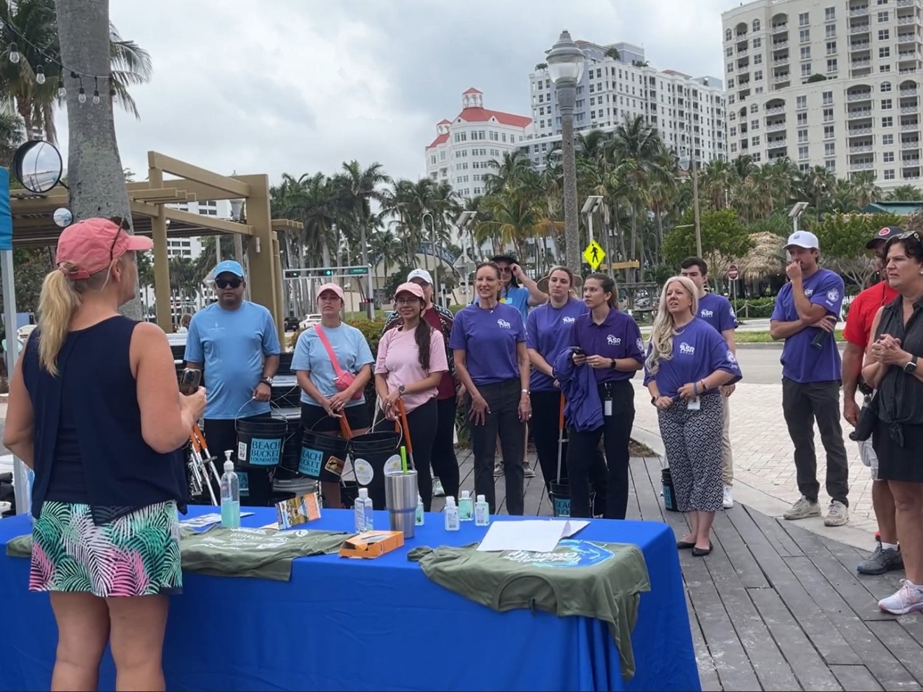 a group of people standing in front of a crowd