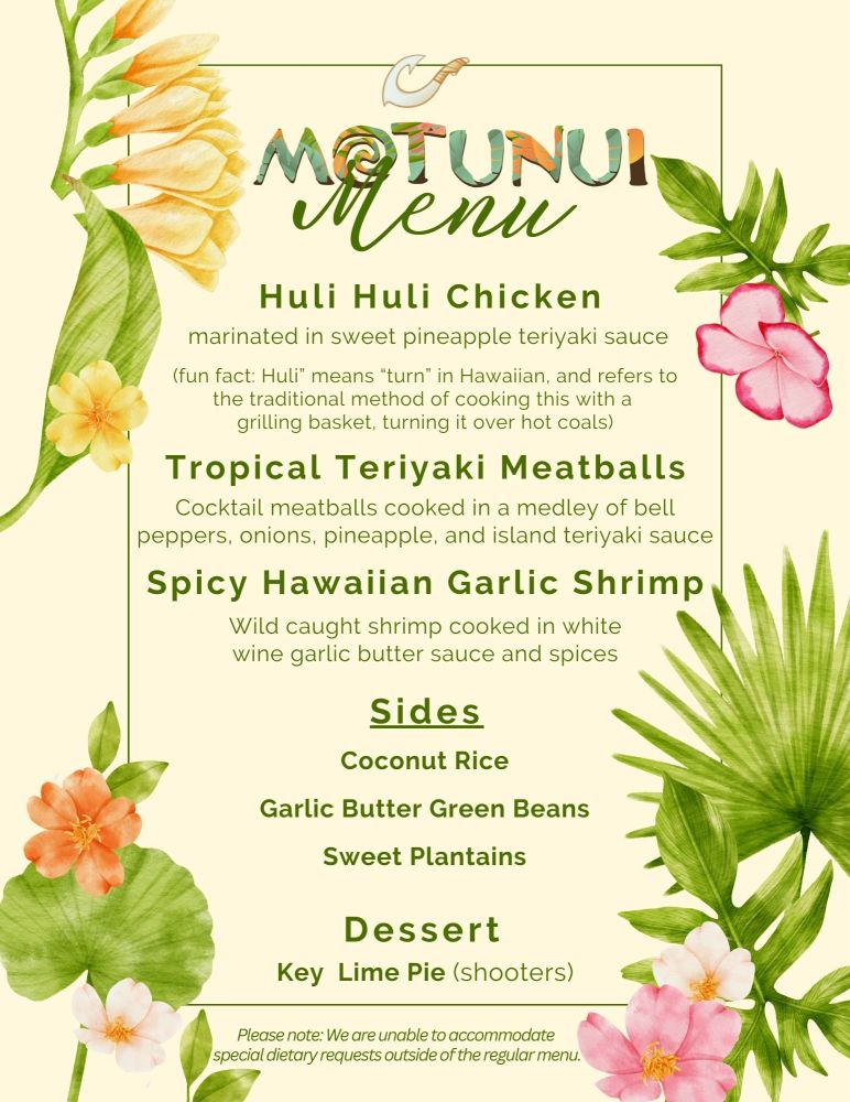 Menu for Sunset Dinner Catamaran Cruise