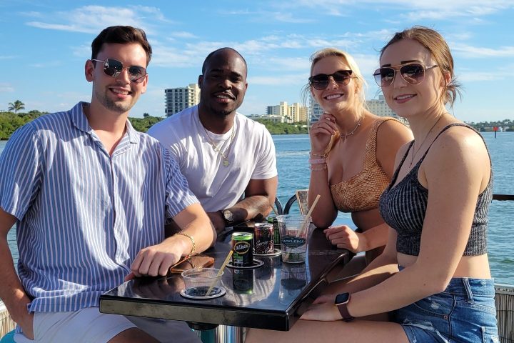 a group of people sitting on a bench