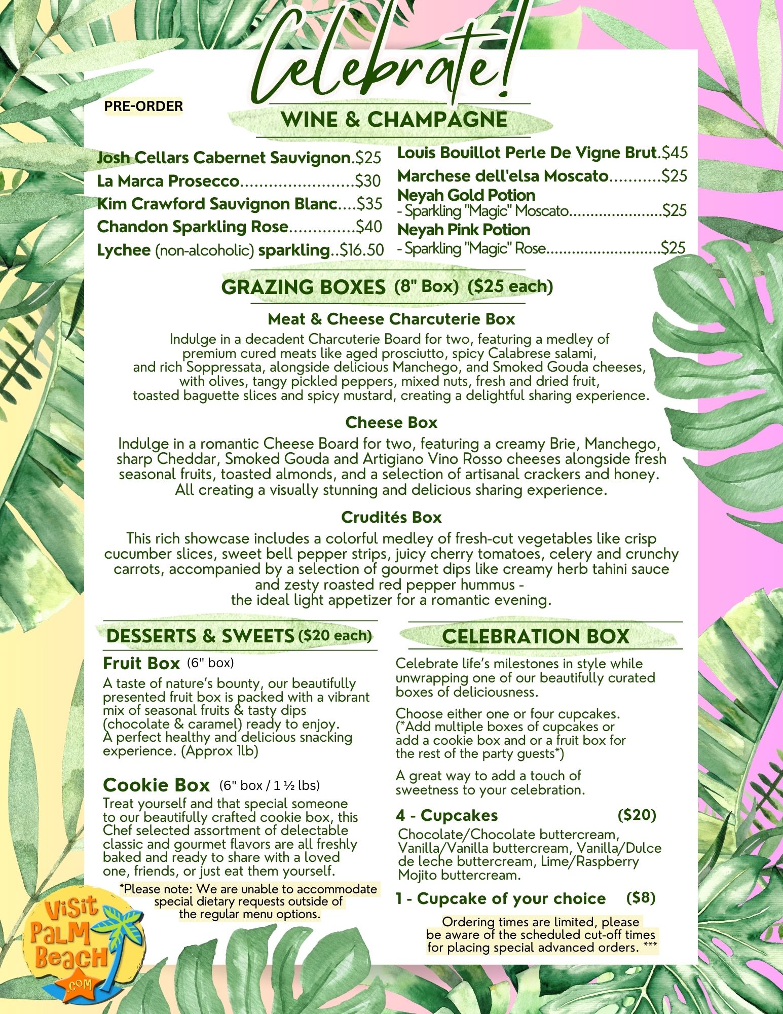 Pre order Celebrate Menu -2 Visit Palm Beach Celebration Pre-order Menu