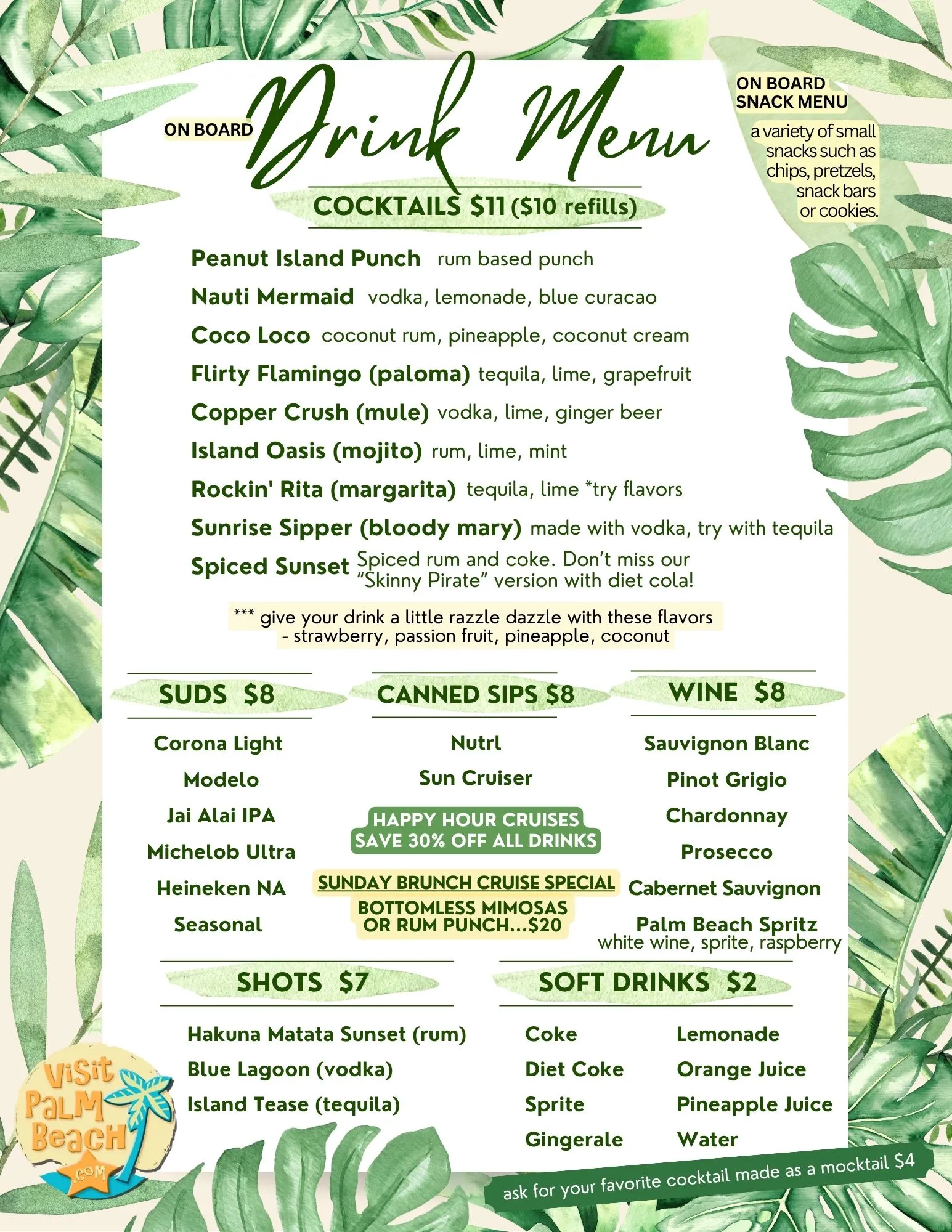 Onboard Drink and Snack Menu -2 Menu onboard Catamaran Cruises