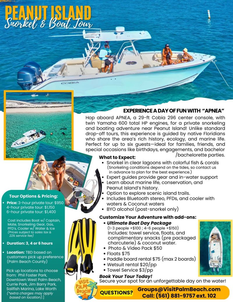Peanut Island Snorkel & Boat Tour private vessel with Apnea