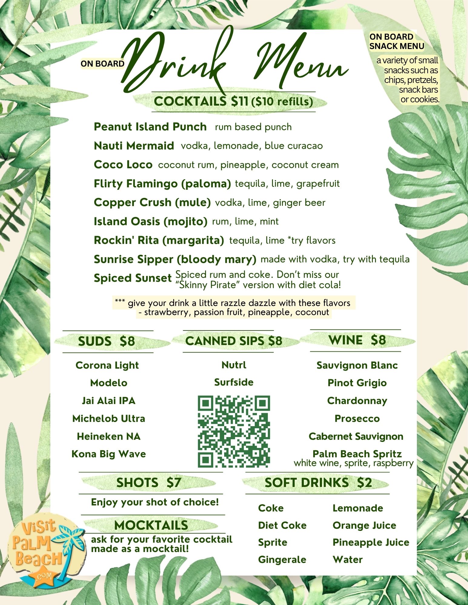 Onboard drink menu for Catamaran Cruises