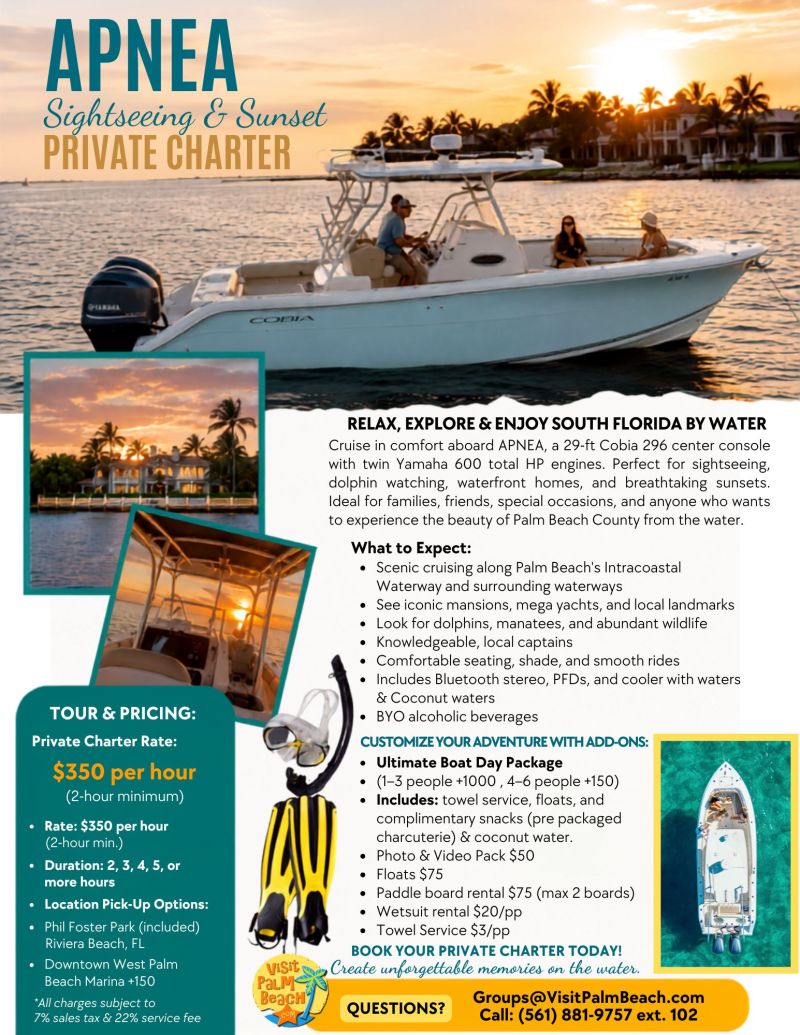 APNEA private boat charters with Visit Palm Beach