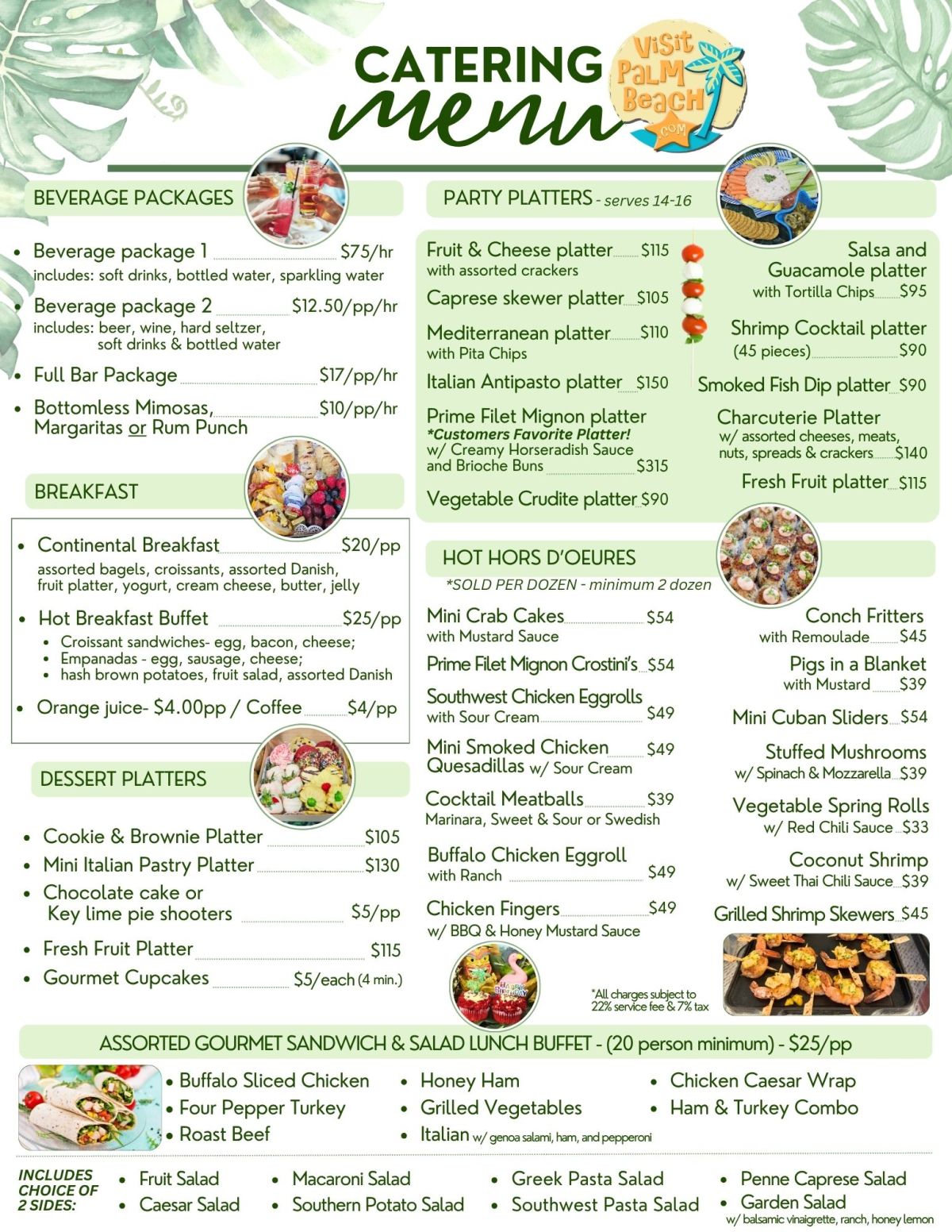 Catering Menu for Visit Palm Beach Private Catamaran Charters