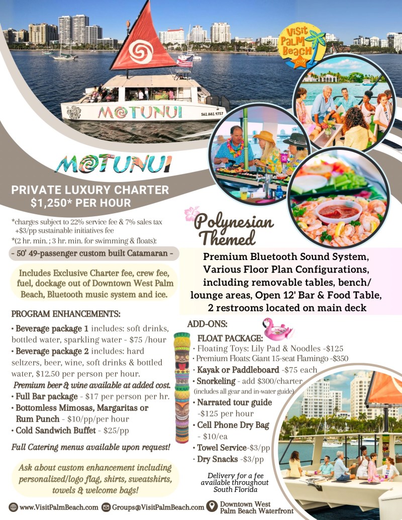 Motunui Luxury Catamaran Private Charter with Visit Palm Beach