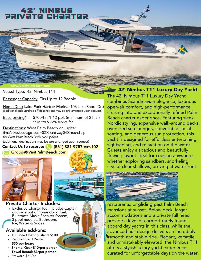 Nimbus private yacht charter with Visit Palm Beach
