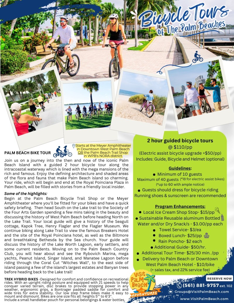 Guided Group Bike Tours in Palm Beach and the Palm Beaches