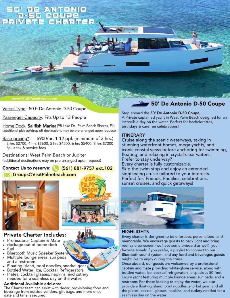 50' private yacht boat charter with Visit Palm Beach