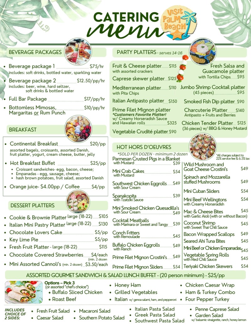 Visit Palm Beach Catamaran Cruise Catering Menu Options